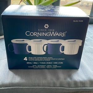 4-pk Corningware 20 Ounce Blueberry Meal Mug With Vented Lid, Navy & White